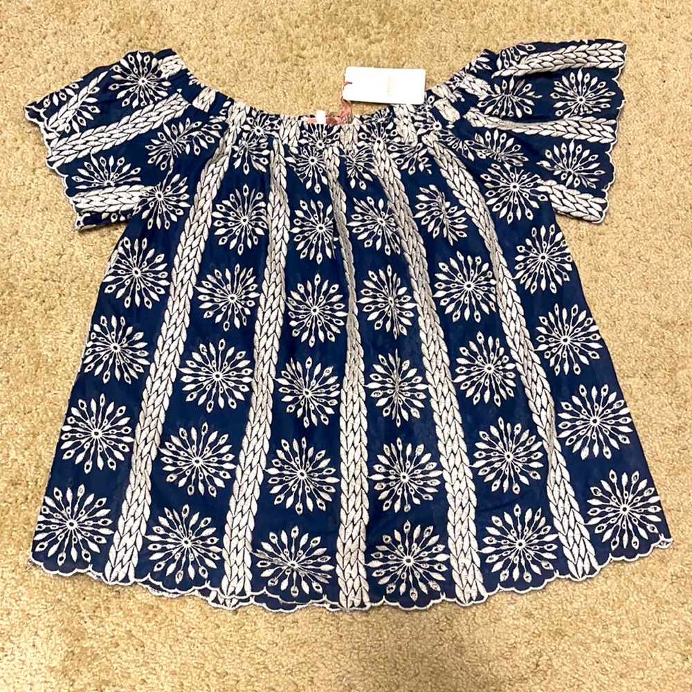 Entro Off shoulder Navy Blue eyelet top